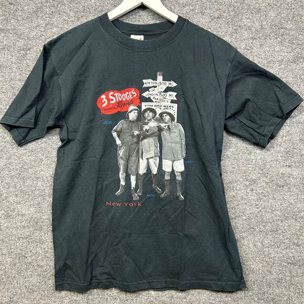 Anvil Three Stooges T-Shirt Mens Medium Black Good 90s Vintage Graphic Tee